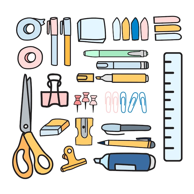 Conjunto de vector de estilo de doodle de papelería