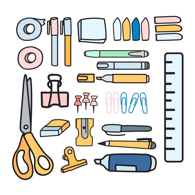 Conjunto de vector de estilo de doodle de papelería