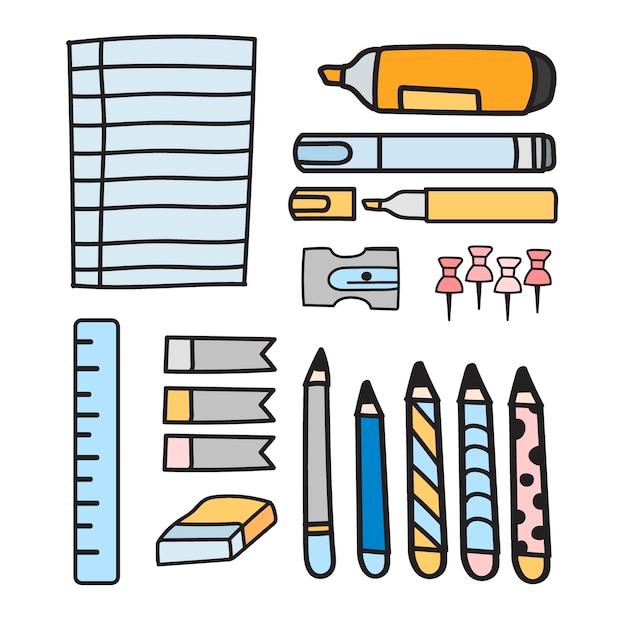 Conjunto de vector de estilo de doodle de papelería