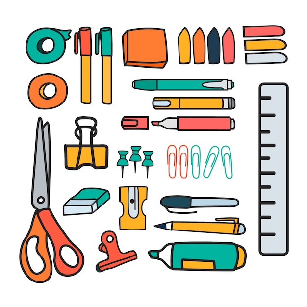 Conjunto de vector de estilo de doodle de papelería