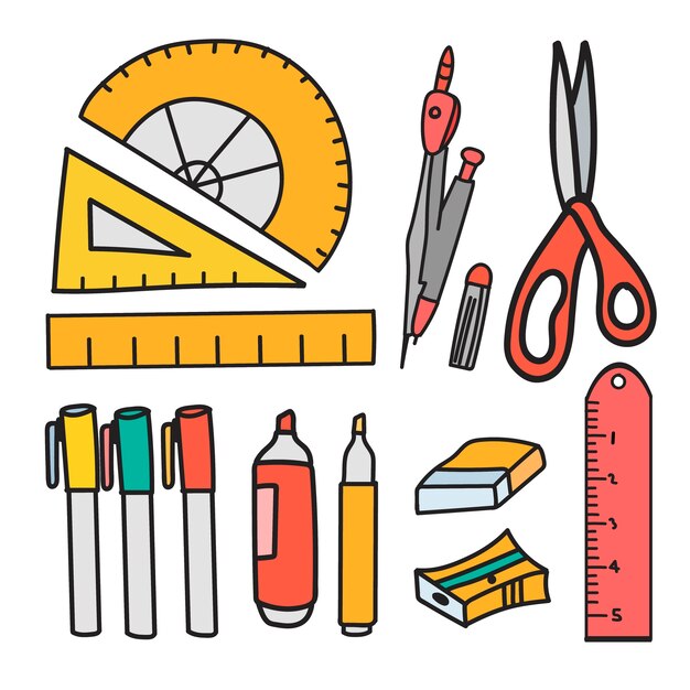 Conjunto de vector de estilo de doodle de papelería