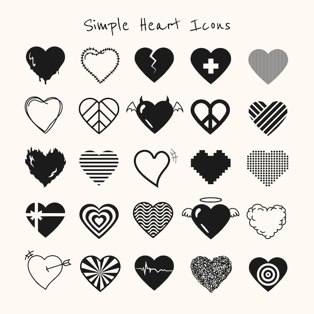 Conjunto de vector de icono de corazón simple negro