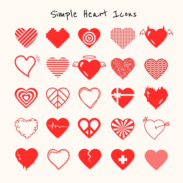 Conjunto de vector de icono de corazón simple rojo