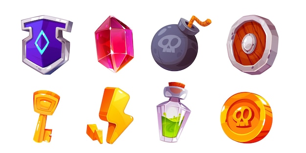 Conjunto de vector de icono de elemento de interfaz de interfaz de usuario de juego de dibujos animados