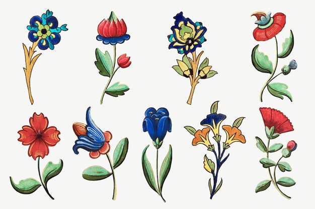 Conjunto de vector de ilustración de flor vintage, con obras de arte de dominio público