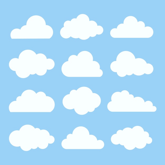 Conjunto de vector de imágenes prediseñadas de pegatina de nube, diseño plano