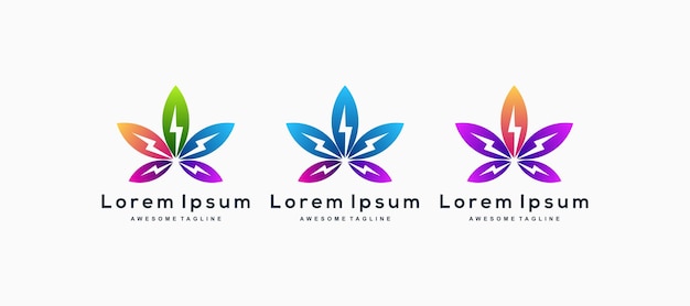 Conjunto de vector de inspiración de diseño de logotipo de energía de hoja colorida