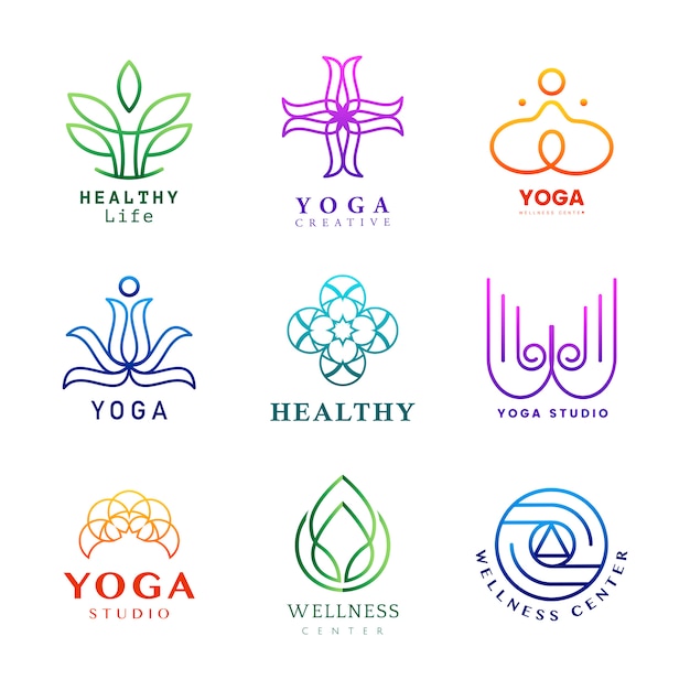 Vector gratuito conjunto de vector de logotipo de yoga colorido