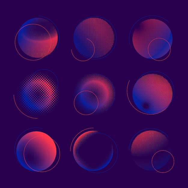 Conjunto de vector de placa de semitono azul y rosa