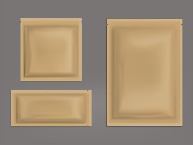 Conjunto de vector realista bolsitas selladas en blanco marrón