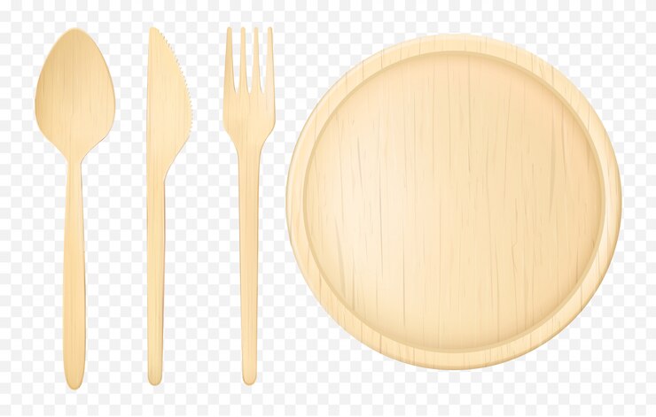 Vector gratuito conjunto de vector realista de vajilla de madera desechable