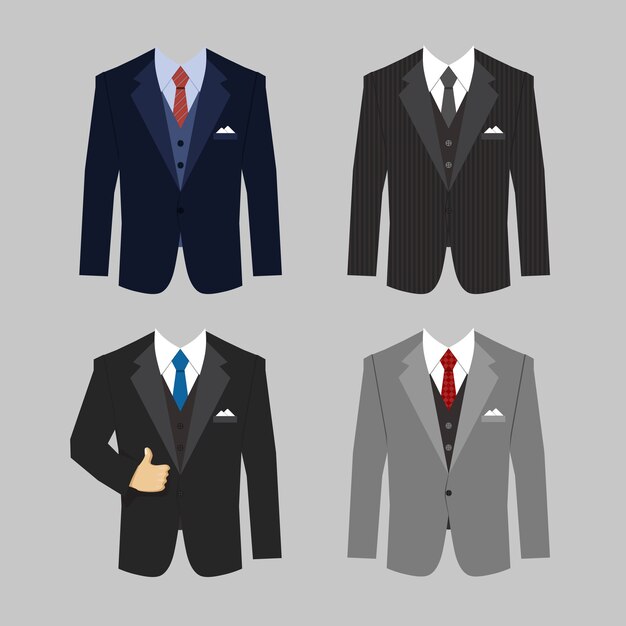 Conjunto de vector de trajes de ropa de negocios de diferentes colores