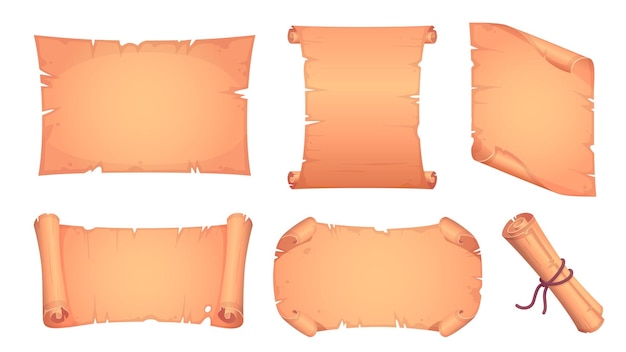 Conjunto de vector viejo pergamino Antiguo rollo de papiro