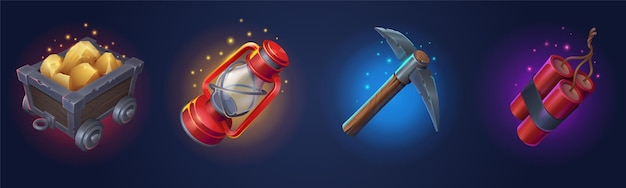 Vector gratuito conjunto de vectores de activos de mina de oro de iconos de accesorios de juego