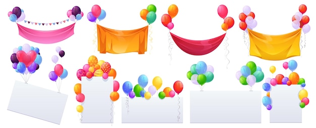 Vector gratuito conjunto de vectores aislados de globos y pancartas de helio