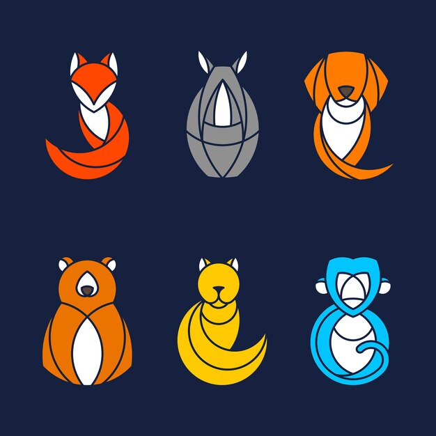 Conjunto de vectores animales coloridos