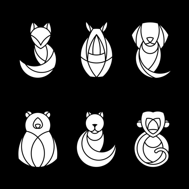 Conjunto de vectores animales geométricos lineales.