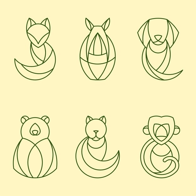 Conjunto de vectores animales geométricos lineales.