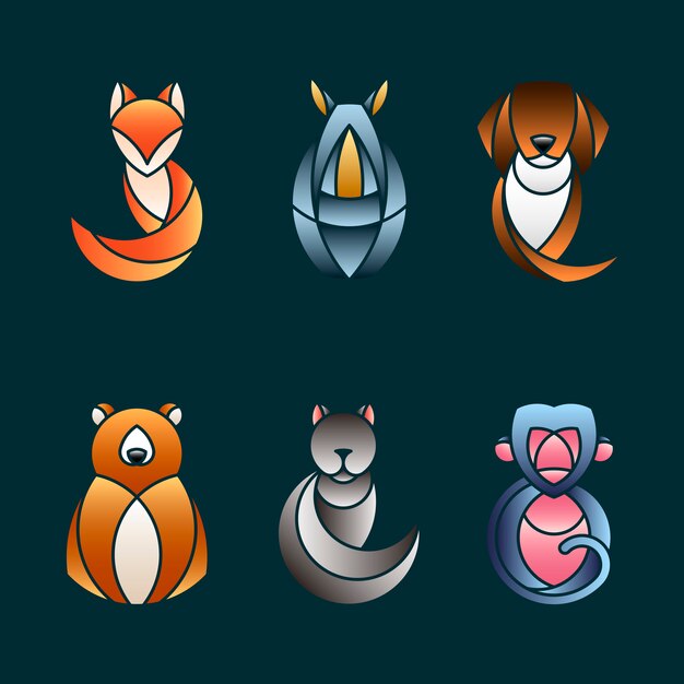 Conjunto de vectores de diseño animal lindo