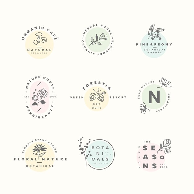 Conjunto de vectores de diseño de logotipo botánico