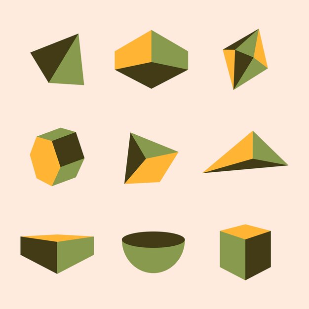 Conjunto de vectores de elementos de diseño de formas geométricas verdes retro