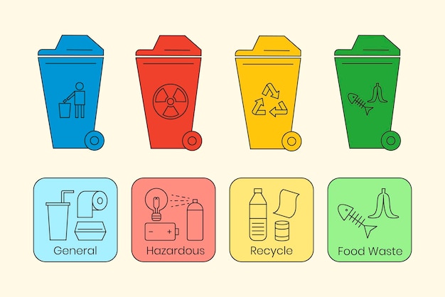 Conjunto de vectores de elementos de diseño de iconos de gestión de residuos