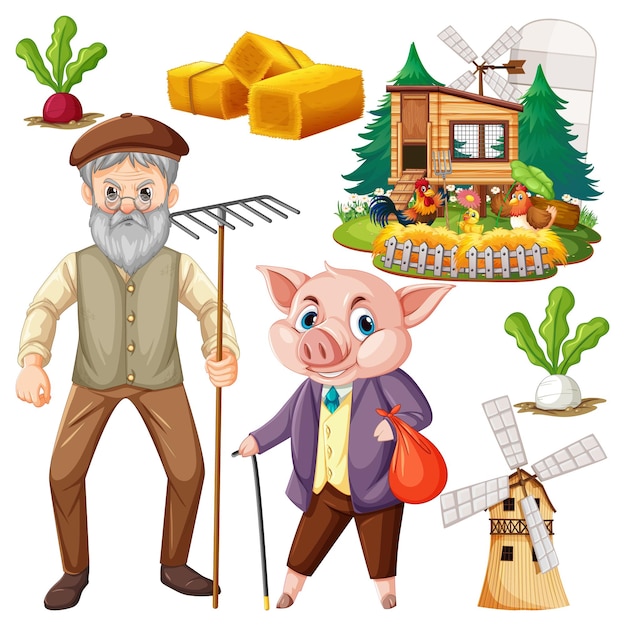Conjunto de vectores de elementos y objetos agrícolas
