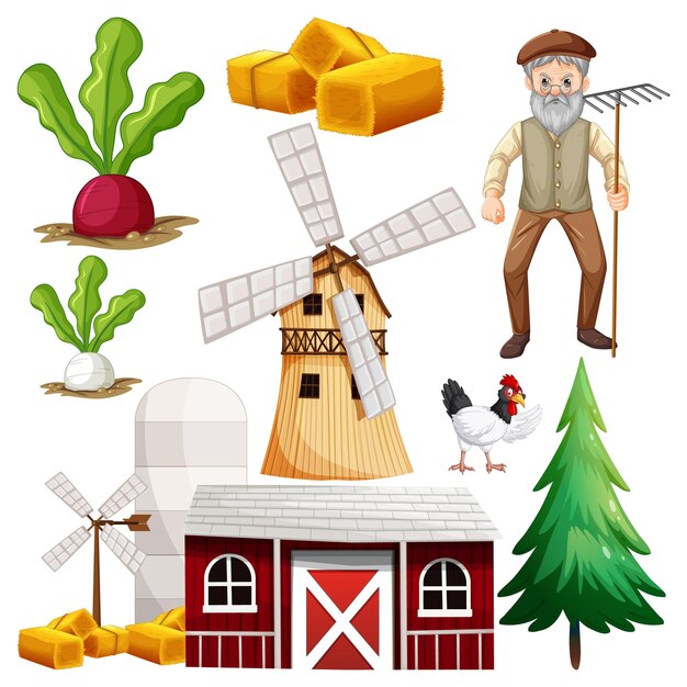 Conjunto de vectores de elementos y objetos de granja