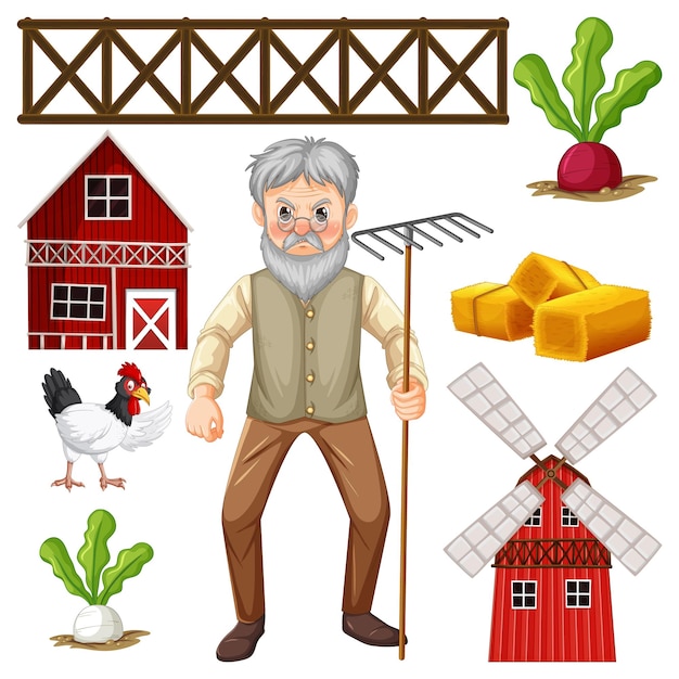 Conjunto de vectores de elementos y objetos de granja