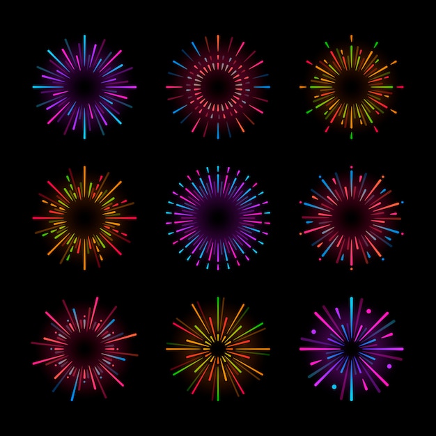 Vector gratuito conjunto de vectores de explosión de fuegos artificiales