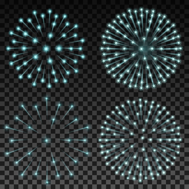 Conjunto de vectores de fuegos artificiales sobre fondo transparente