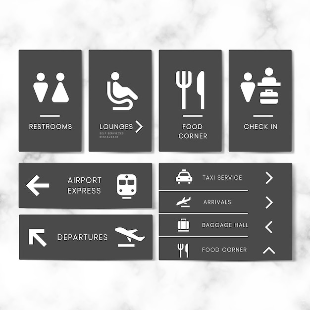 Conjunto de vectores icono de signos de aeropuerto