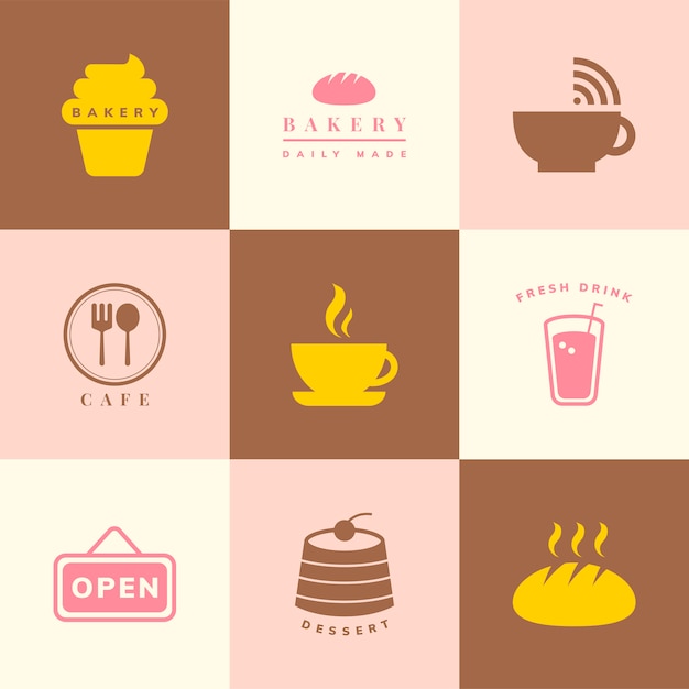 Conjunto de vectores de iconos de cafetería