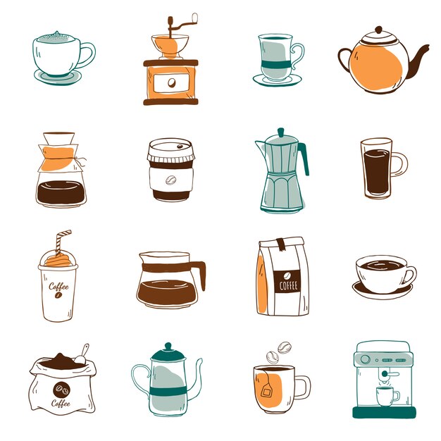 Conjunto de vectores de iconos de cafetería