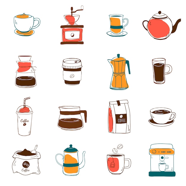 Conjunto de vectores de iconos de cafetería