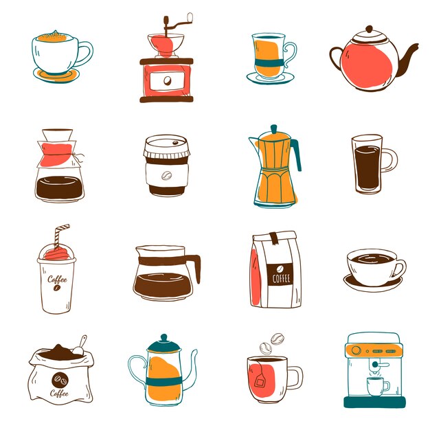 Conjunto de vectores de iconos de cafetería