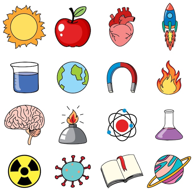 Conjunto de vectores de iconos de ciencia colorida