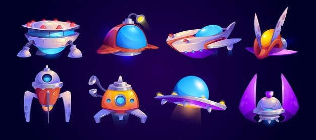 Conjunto de vectores de iconos de juego de OVNI de nave espacial alienígena