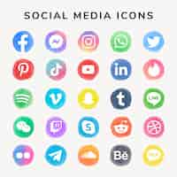 Vector gratuito conjunto de vectores de iconos de redes sociales acuarela con facebook, instagram, twitter, tiktok, youtube, etc.