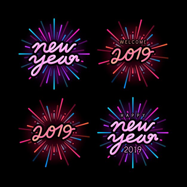 Conjunto de vectores de insignia de celebración de año nuevo 2019