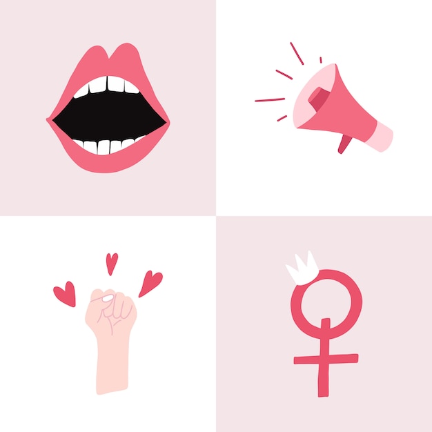 Vector gratuito conjunto de vectores de insignia feminista rosa