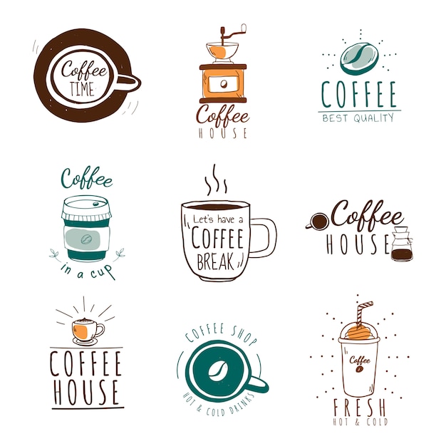 Conjunto de vectores de logos de cafetería