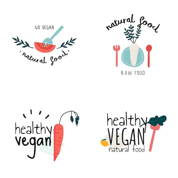 Conjunto de vectores de logotipo saludable vegana