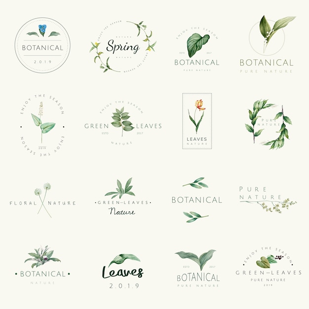 Vector gratuito conjunto de vectores de naturaleza y planta logo.