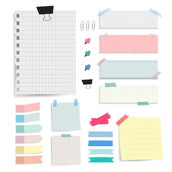 Conjunto de vectores de notas de papel en blanco colorido