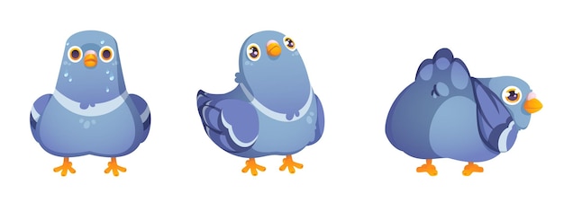 Vector gratuito conjunto de vectores de palomas divertidas dibujos animados de personajes de paloma