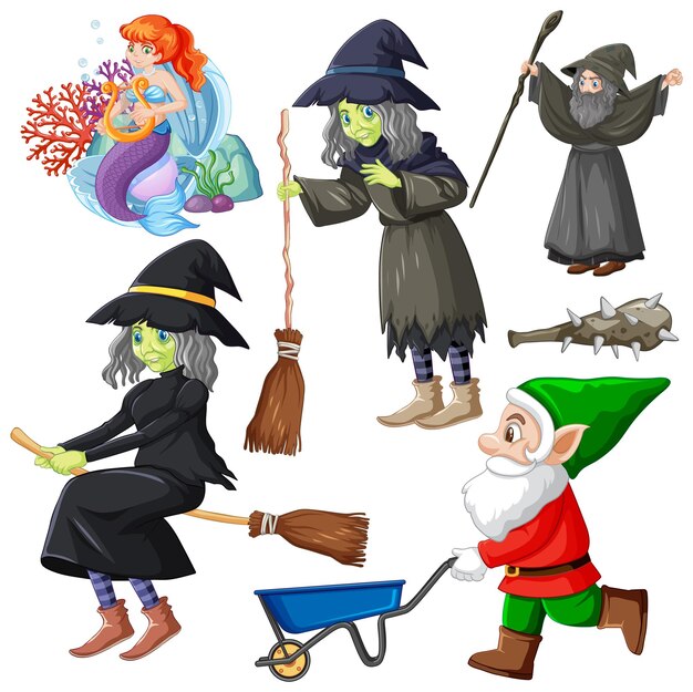 Conjunto de vectores de personajes de dibujos animados de hadas