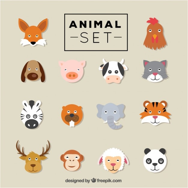 Vector gratuito conjunto de vectores planos de animales