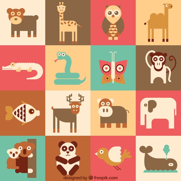 Conjunto de vectores planos de animales