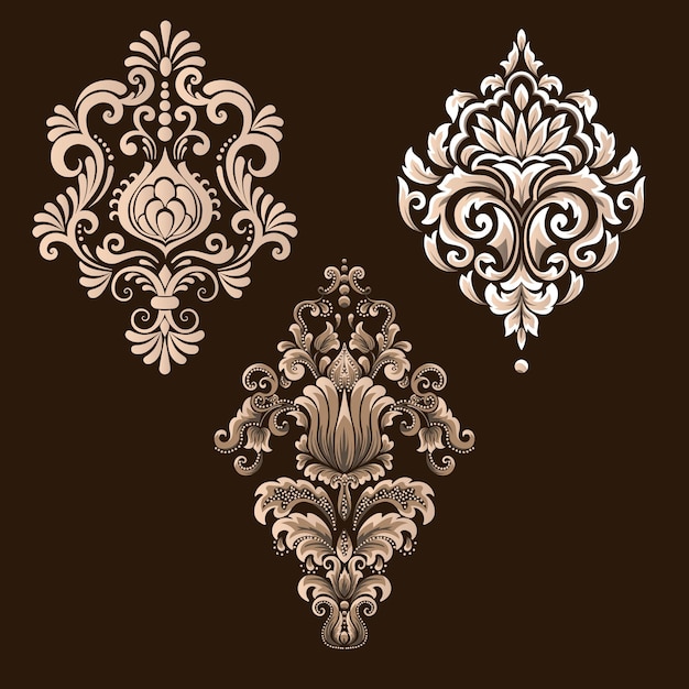 Vector gratuito conjunto vectorial de elementos ornamentales de damasco elementos abstractos florales elegantes para el diseño perfecto para tarjetas de invitación, etc.